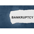 <p>bankruptcy with white paper tears on blue texture</p>
