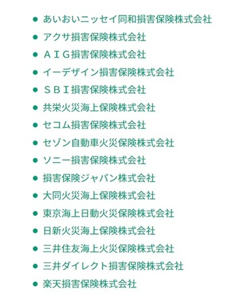 日本損害保険協会のホームページに記載されている自動車保険会社
