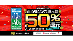 事前エントリーと寄附で最大50％還元(8/2-9/1) ふるなびコインはAmazonギフトカード、PayPay残高、dポイント、楽天ポイントに交換可能 画像