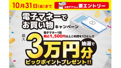 ビックカメラで最大3万ポイント当選キャンペーン開催中 10月末まで 画像