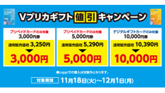 ローソン「Ｖプリカギフト」が最大390円割引！11/18より期間限定キャンペーン 画像