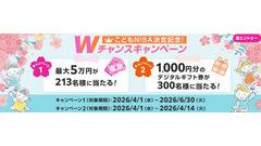 【SBI証券】こどもNISA記念キャンペーン！最大5万円の現金を抽選でプレゼント 画像