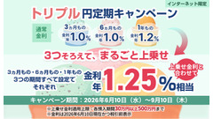 【SBI新生銀行】3期間すべてで年1.25％相当の「トリプル円定期キャンペーン」を開始 画像