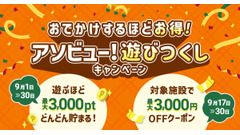 アソビュー！最大3,000円OFFクーポン、9月17日12時から配布開始 東京スカイツリーなど全国20施設が対象 画像