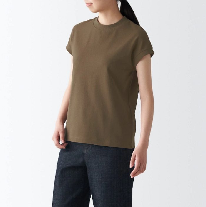 無印の太番手天竺編みフレンチスリーブＴシャツ