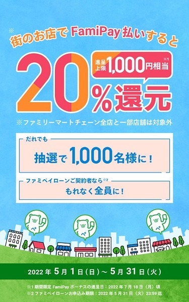 街のお店でのFamiPay払いで20%還元