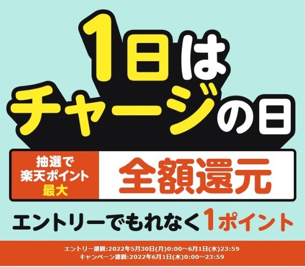 楽天キャッシュへのチャージで全額ポイント還元のチャンス