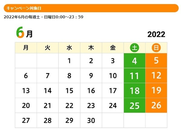6月の土日は全8日