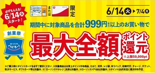 ローソンで999円以上買うと全額還元のチャンス