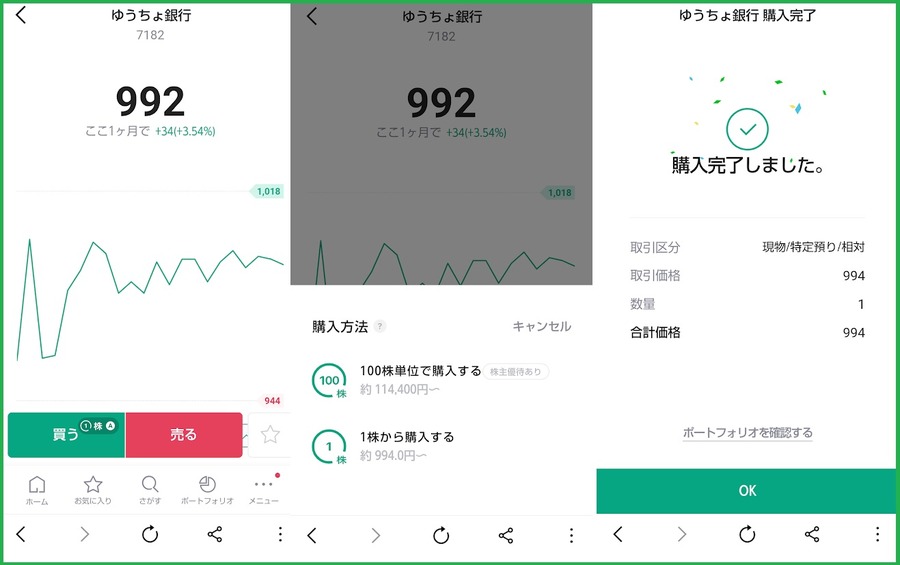 ある日のLINE証券「いちかぶ」投資例