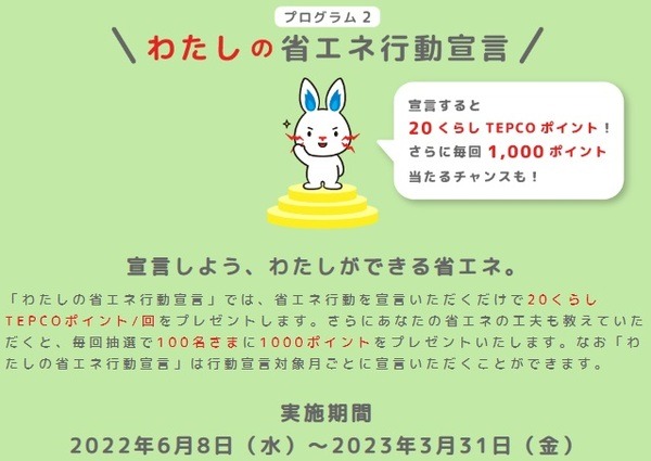 省エネ行動宣言で20ポイントもらえる