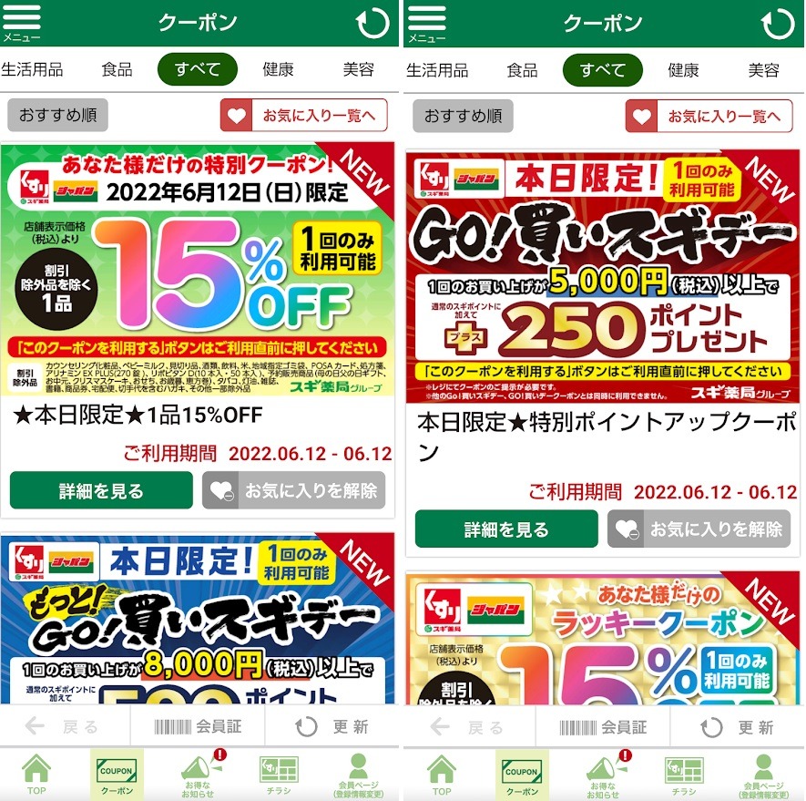 スギ薬局では15％引きクーポン利用もできる