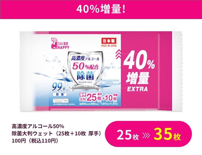 高濃度アルコール50％除菌大判ウェットシート