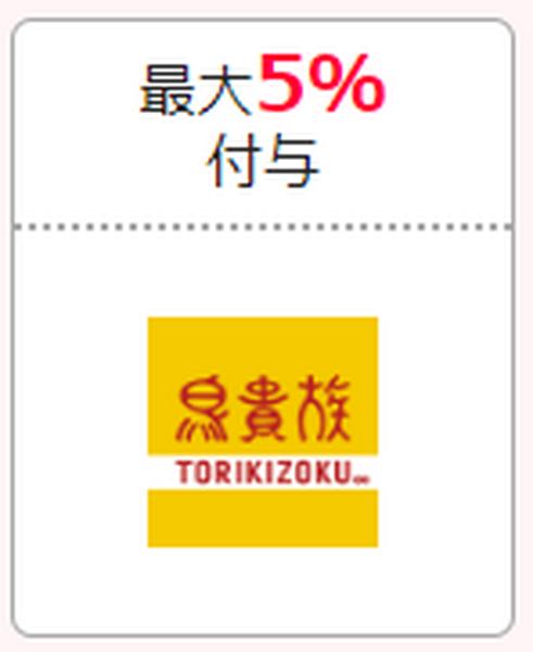 鳥貴族　最大5％付与
