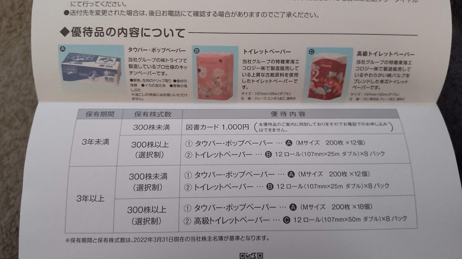 3年後にトイレットペーパーがもらえる