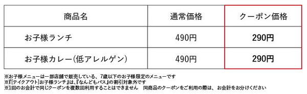 夏休み恒例の「お子様メニュー」の割引を実施