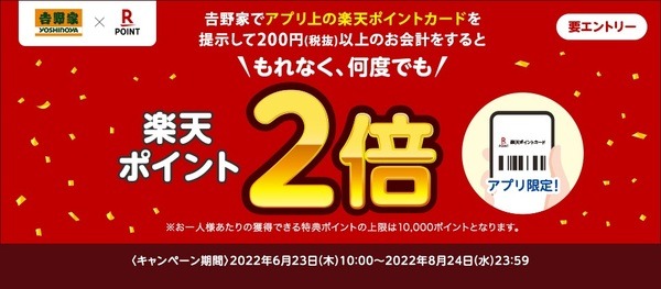 アプリの楽天ポイントカード提示で楽天ポイント2倍
