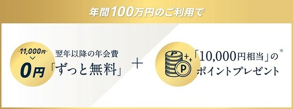 年間100万円以上利用で年会費が永年無料