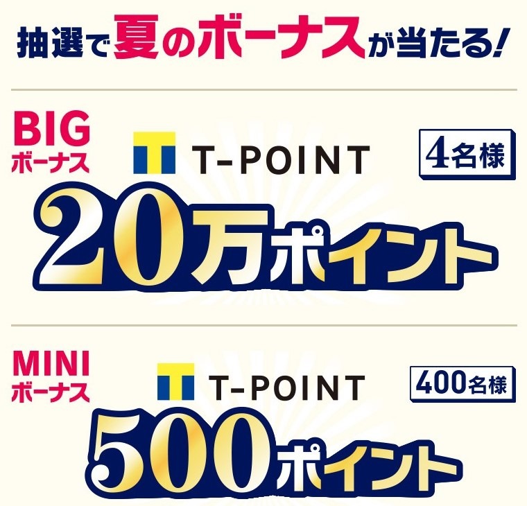 抽選で最大20万Tポイント