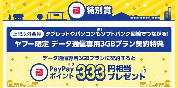 データ通信専用3GBプラン契約特典