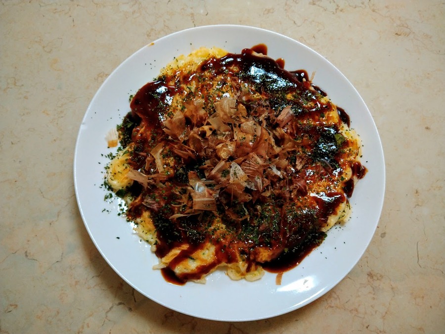 残った素麺でお好み焼き