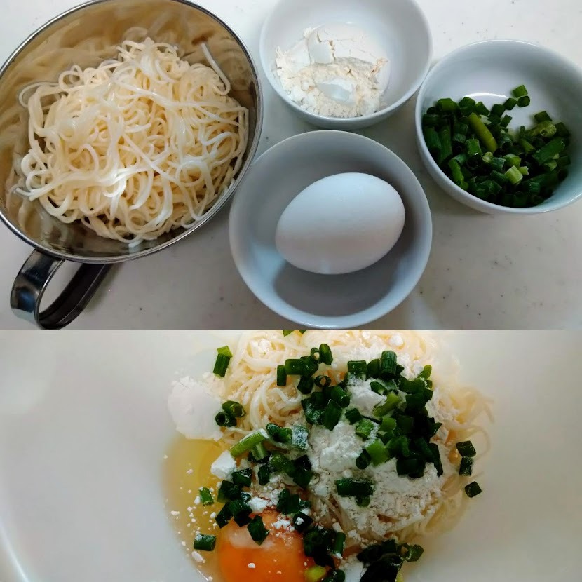 そうめんを短く切ってお好み焼きに