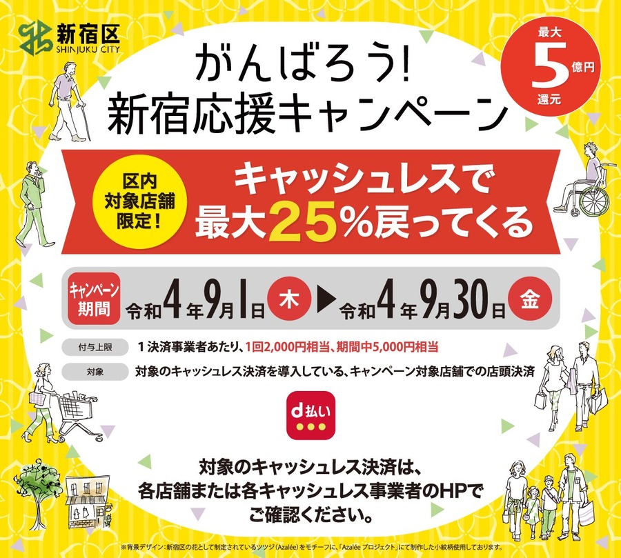 頑張ろう！新宿応援キャンペーン、区内対象店舗限定！キャッシュレスで最大25％戻ってくる
