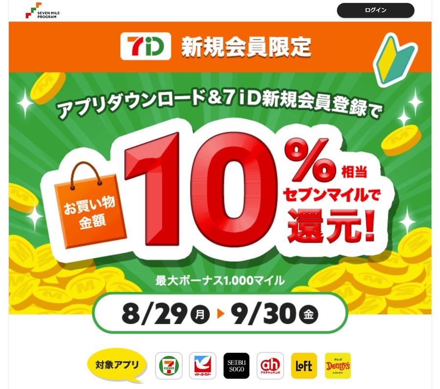 7iD新規会員登録で「セブンマイルが10%以上還元される」キャンペーンを紹介