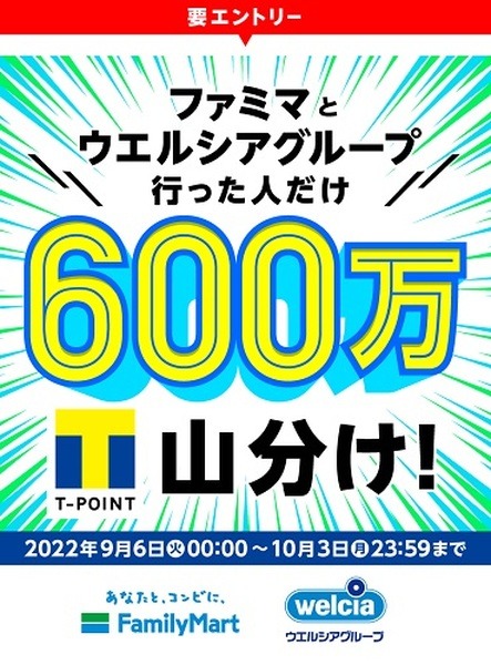 ファミマ・ウエルシアの利用で600万Tポイント山分け