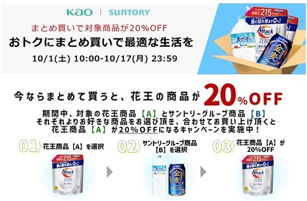 花王・サントリー商品購入で花王商品が20%引き