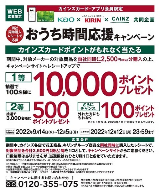 花王・キリン商品購入で1万ポイントのチャンス