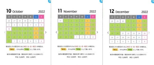 「全国旅行支援」の休日・平日の区分