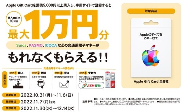 最大10%分の交通系電子マネーもらえる