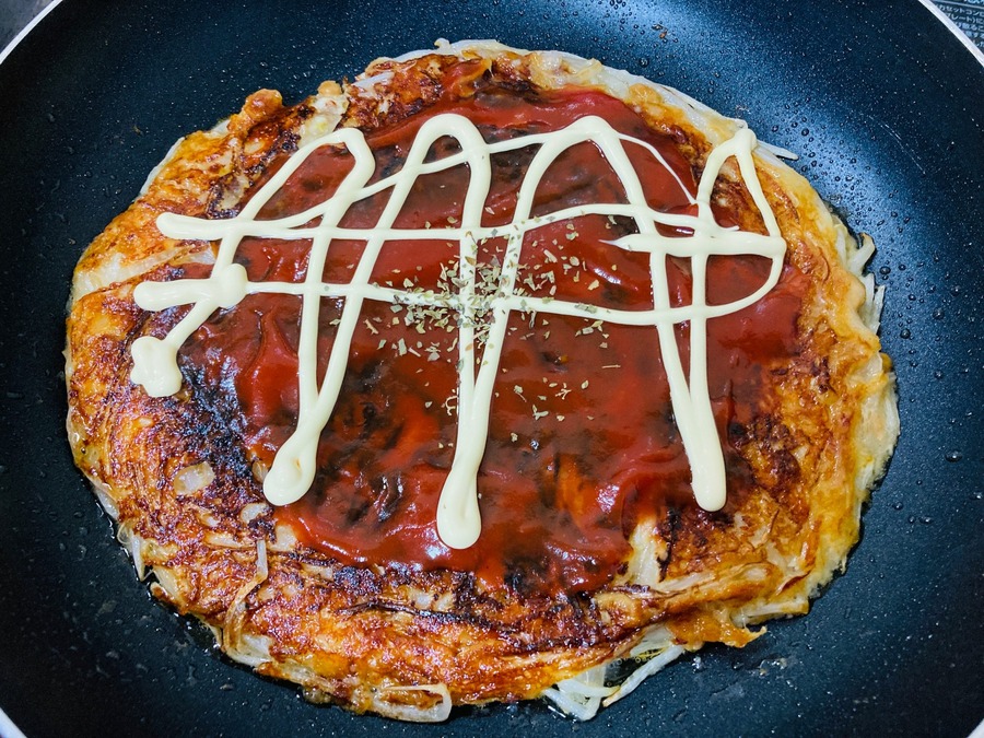 裏表焼いてソースとマヨをかけました