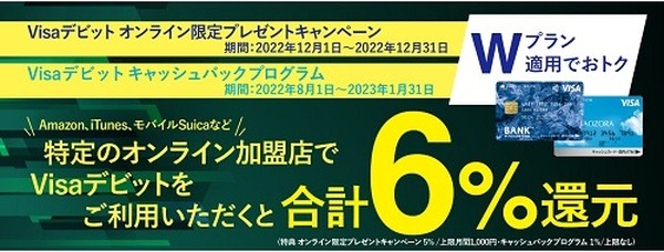 対象のオンライン加盟店で最大6%キャッシュバック