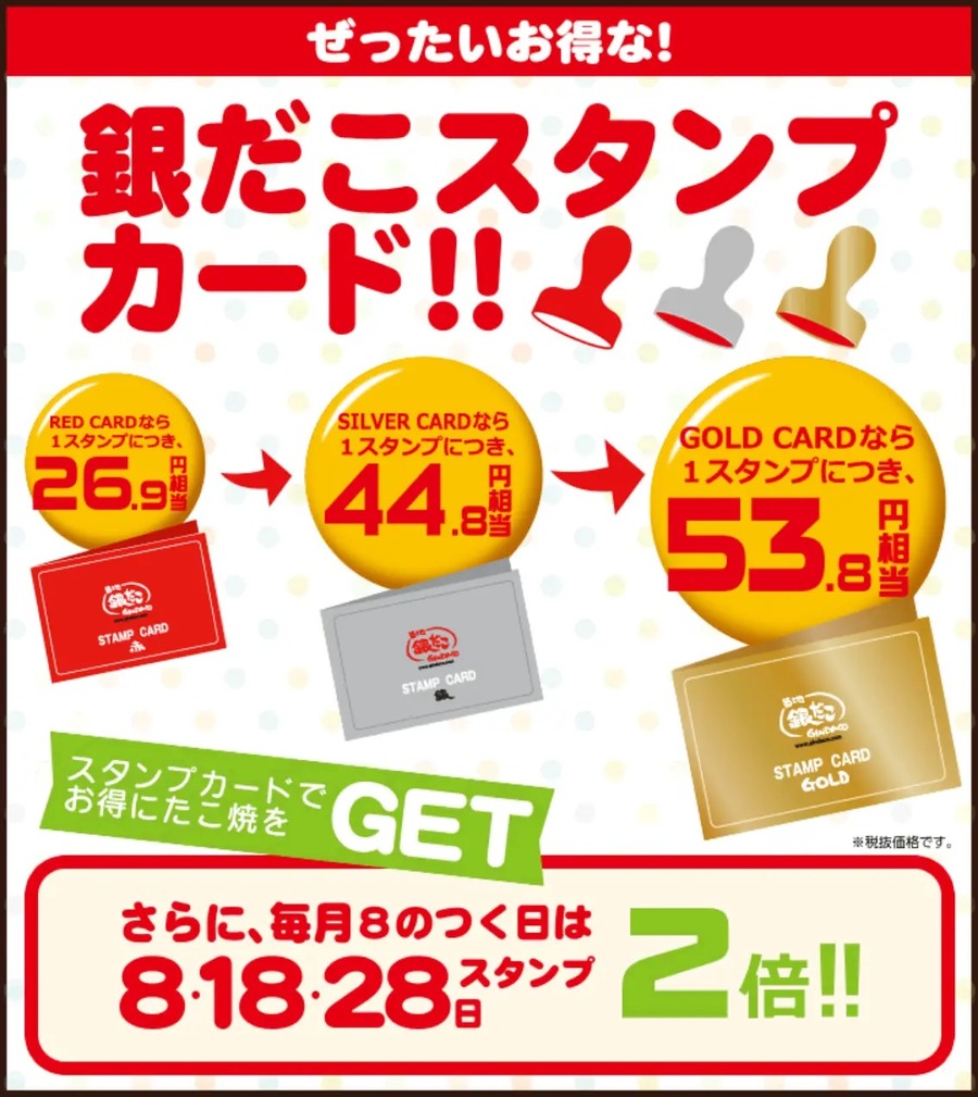 築地銀だこ「スタンプ2倍」