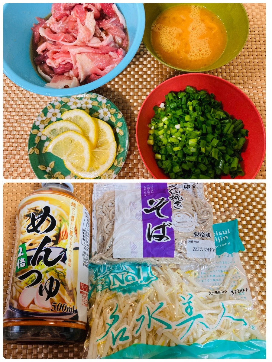 フライパンde瓦そばの材料