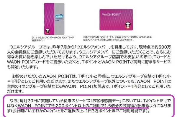 ウエルシア薬局でWAONポイント