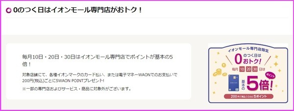 「0のつく日」にイオンカード・WAON利用する