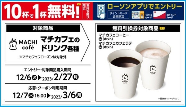 マチカフェのドリンク各種 10杯1杯無料
