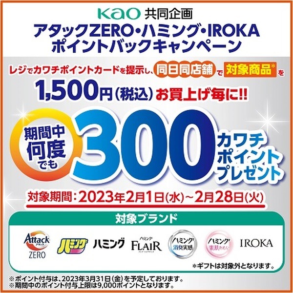 【カワチ薬品】（2/28まで）洗濯用品購入で最大20%還元