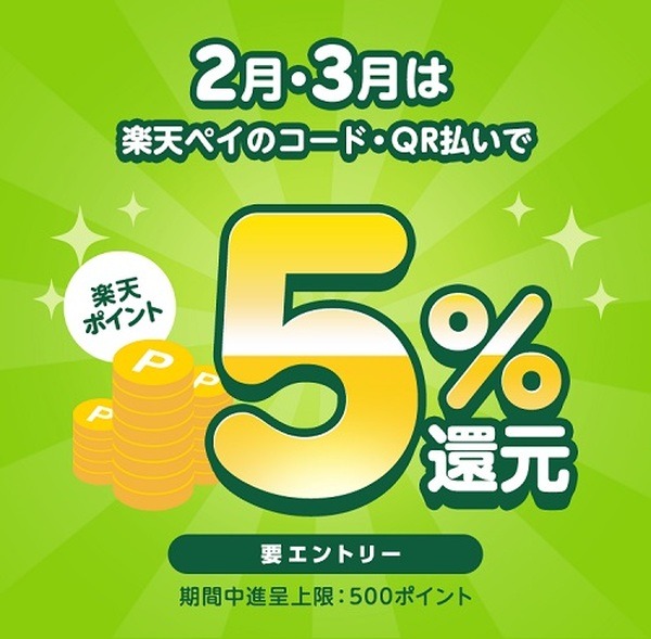 2月・3月の楽天ペイ利用で5%還元