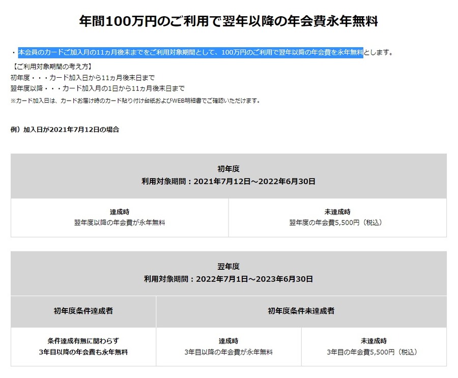 年会費永年無料の条件