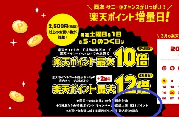 3月までの「1日あたりのキャンペーンポイント進呈上限：525ポイント」と比較すると微減します