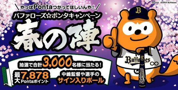【Pontaポイント】最大7878ポイントが当たる「バファローズ☆ポンタキャンペーン 春の陣」攻略