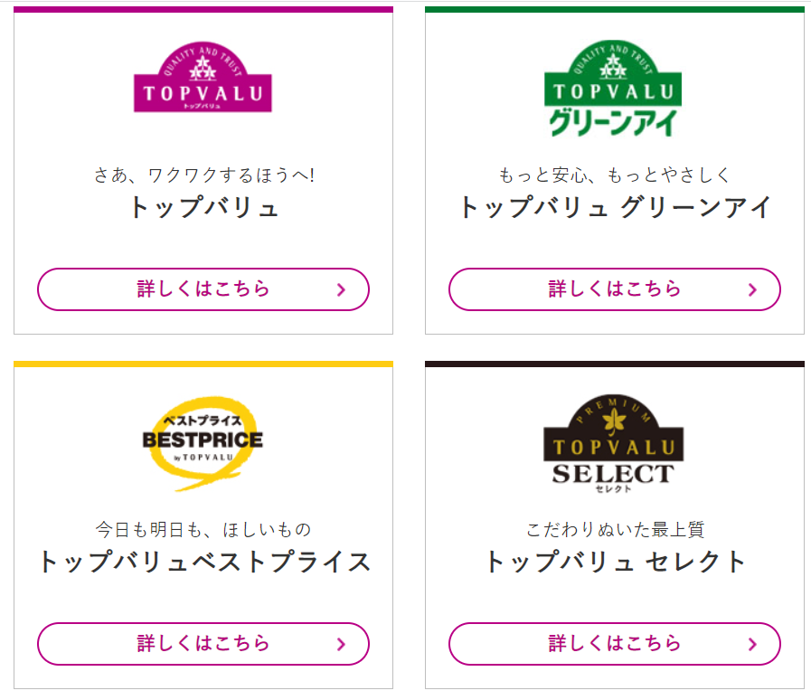 イオンのトップバリュ4ブランド