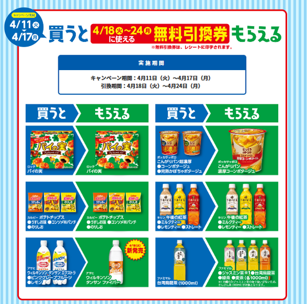 4/11～5/1【ファミリーマート】「1個買うと、1個もらえる」対象商品と節約につながる買い方