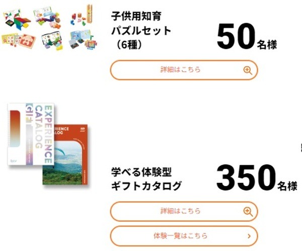 知育パズルセット、体験型ギフトカタログ