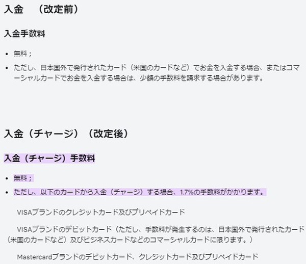 クレカチャージで1.7%の手数料が発生