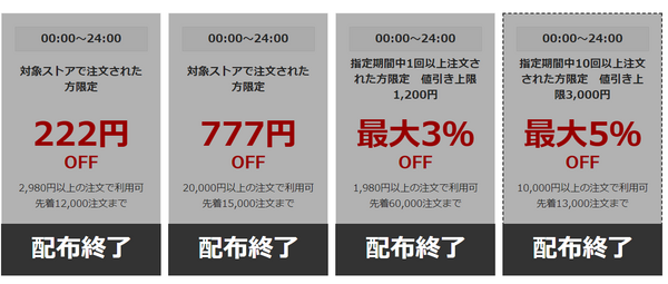 毎月11日、22日に配布される「ゾロ目の日限定クーポン」